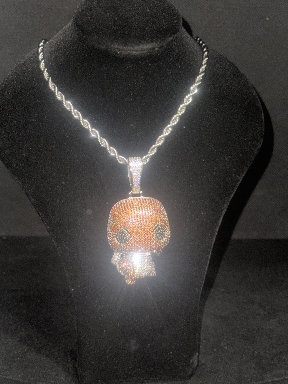 Silver Charmander Pokemon pendent Necklace with dark orange -Tone